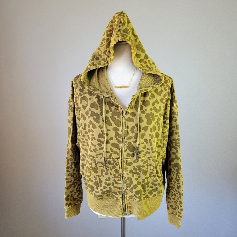 JOY LAB // olive green leopard full zip hoodie jacket - Picture 2 of 9